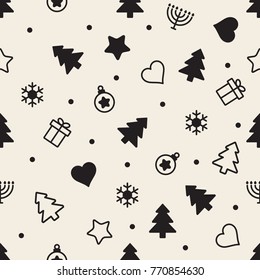 seamless christmas pattern background with monochrome icon