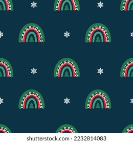 Seamless christmas pattern. Background with rainbow, snowflakes. Perfect for wrapping paper, greeting cards, textile