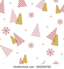 seamless christmas pattern background with red and glitter pine tree
