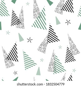 seamless christmas pattern background with silver glitter and stripe pine tree