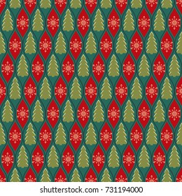 seamless christmas pattern background with christmas trees and snowflakes