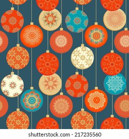 Seamless christmas pattern with christmas  balls, baubles on grey background