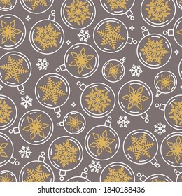 Seamless Christmas pattern of balls and snowflakes. Xmas vector background. New year holiday.