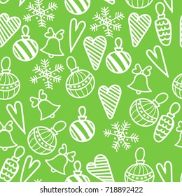 Seamless Christmas pattern. Bells, decorations,snowflakes, hearts
