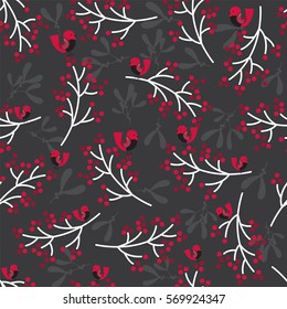 Seamless christmas pattern with berry and robin design
