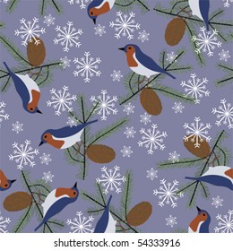 Seamless Christmas Pattern with Birds; Vector format