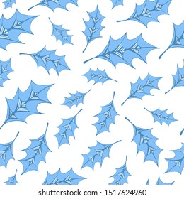 Seamless Christmas Pattern with Blue leaves of mistletoe. Berries and leaves. New Year vector image. Vector illustration background.
