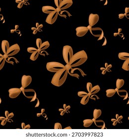 Seamless Christmas pattern with bows. Drawings of winter plants. Hand-drawn. Vector illustration.