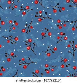 Nahtlose Weihnachtsmärchen mit Ast von Rowan und Pine