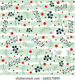 Seamless Christmas pattern with branches with berries and spruce branches. Vector illustration.Winter Collection