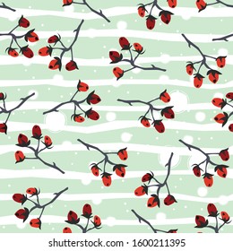 Seamless Christmas pattern with branches with berries. Vector illustration.