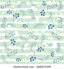 Seamless Christmas pattern with branches with berries and spruce branches. Vector illustration.Winter Collection