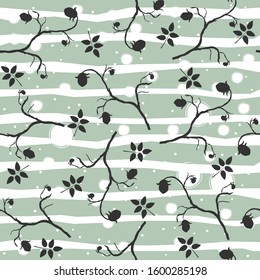 Seamless Christmas pattern with branches with berries 