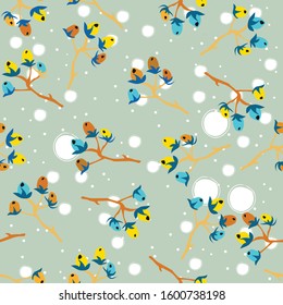 Seamless Christmas pattern with branches with berries. Vector illustration.