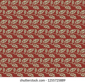 Seamless Christmas pattern with branches of holly making up rows of festoons
