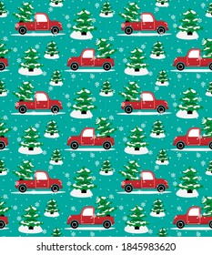Seamless christmas pattern cabriolet carrying christmas tree eps 10