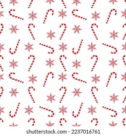 Seamless Christmas seamless pattern with candy canes with snowflakes. Elegant graphic print for holiday product design