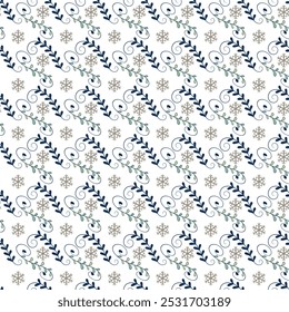 Seamless Christmas pattern with candy canes, snowflakes poinsettia flowers and Christmas tree decorations.