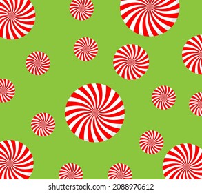 Seamless Christmas pattern with candy on mint green background. Happy New Year and Merry Xmas background. Vector winter holidays print for textile, wallpaper, fabric.