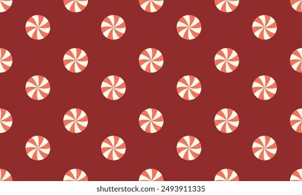 Seamless Christmas pattern with candy. Peppermint Pattern. Strawberry swirl candy seamless pattern. Perfect for fabrics, kids clothing and fashion print. Vector illustration