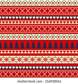 Seamless Christmas pattern, card - Scandinavian sweater style. Vector background