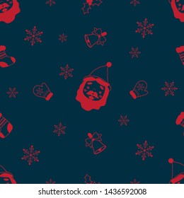 Seamless Christmas pattern with cartoon Santa and blue Blue background.