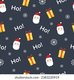  Seamless Christmas pattern with cartoon santa claus and new year gift