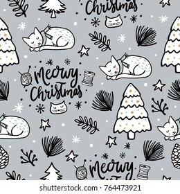 Seamless Christmas Pattern with Cat