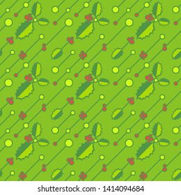 Seamless christmas pattern with colored holly leaves. Flat vector ornament for textile, wrapping paper, prints, fabric, wallpaper, web etc.