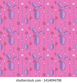 Seamless christmas pattern with colored holly leaves. Flat vector ornament for textile, wrapping paper, prints, fabric, wallpaper, web etc.