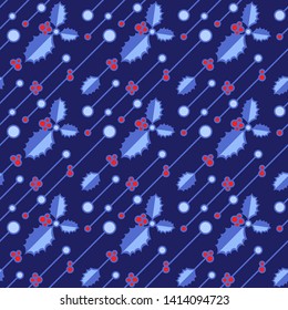 Seamless christmas pattern with colored holly leaves. Flat vector ornament for textile, wrapping paper, prints, fabric, wallpaper, web etc.