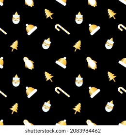 seamless christmas pattern created in golden gradient. christmas repeat pattern for gift cover, packaging, wrapping paper, fabric.
