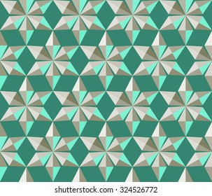 Seamless christmas pattern. Crystal snowflakes, shining snowfall. Light star silhouettes on green background. Ice cream, sweets wrapper. Winter, holiday, sale theme texture. Vector illustration.