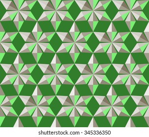 Seamless christmas pattern. Crystal snowflakes, shining snowfall. Light star silhouettes on green background. Ice cream, sweets wrapper. Winter, holiday, sale theme texture. Vector illustration.