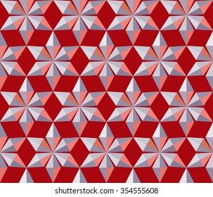 Seamless christmas pattern. Crystal snowflakes texture. Silver star silhouettes on dark red background. Winter, holiday, ice cream, sweets wrapper, sale theme. Vector illustration.