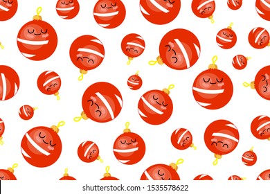 Seamless christmas pattern. Cute characters New Year. Christmas decorations. Balls.