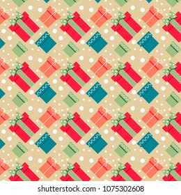 Seamless Christmas pattern, cute color design for gift wrapping paper, greeting cards, posters, banners, fabrics, textile, web