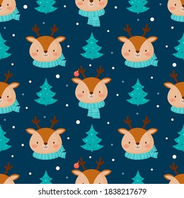 seamless christmas pattern with cute fawn. Vector illustration for Christmas and New Year.