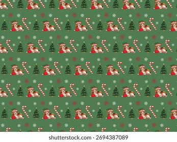 Seamless Christmas pattern with cute festive elements.