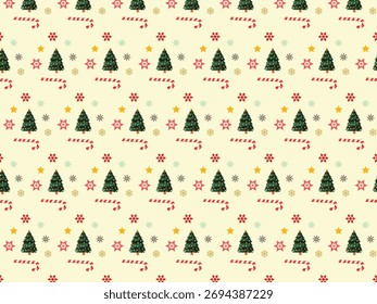 Seamless Christmas pattern with cute festive elements.