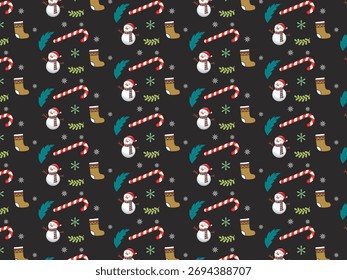 Seamless Christmas pattern with cute festive elements.