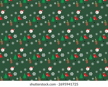Seamless Christmas pattern with cute festive elements.
