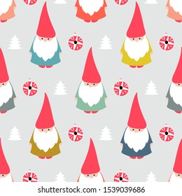 Seamless Christmas pattern. Cute gnomes. Ideal for fabric, tablecloth pattern, wrapping paper, gift paper etc.