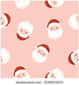 Seamless Christmas Pattern with Cute Hand drawn Santas