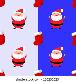 Seamless Christmas pattern with cute santa claus on blue background. Vector illustration..