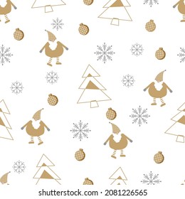 Patrón de Navidad sin inconvenientes con Santa, árbol, decoración de bolas y copos de nieve, envoltura de papel gif Navidad.