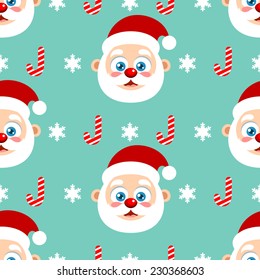 Seamless Christmas pattern cute Santa Clause, candy cane and snowflake