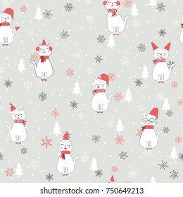 Seamless Christmas pattern with cute santa cats