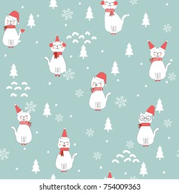 Seamless Christmas Pattern With Cute Santa Cats