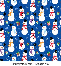 Seamless Christmas pattern with cute snowman design vector illustration